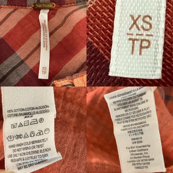 Free People Year Round Buttondown Shirt XS Orange Plaid Oversized Fall Fashion - Picture 6 of 14